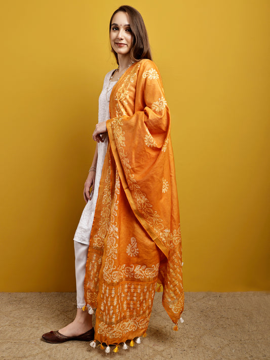 Cotton Dupatta- Batik - Yellow