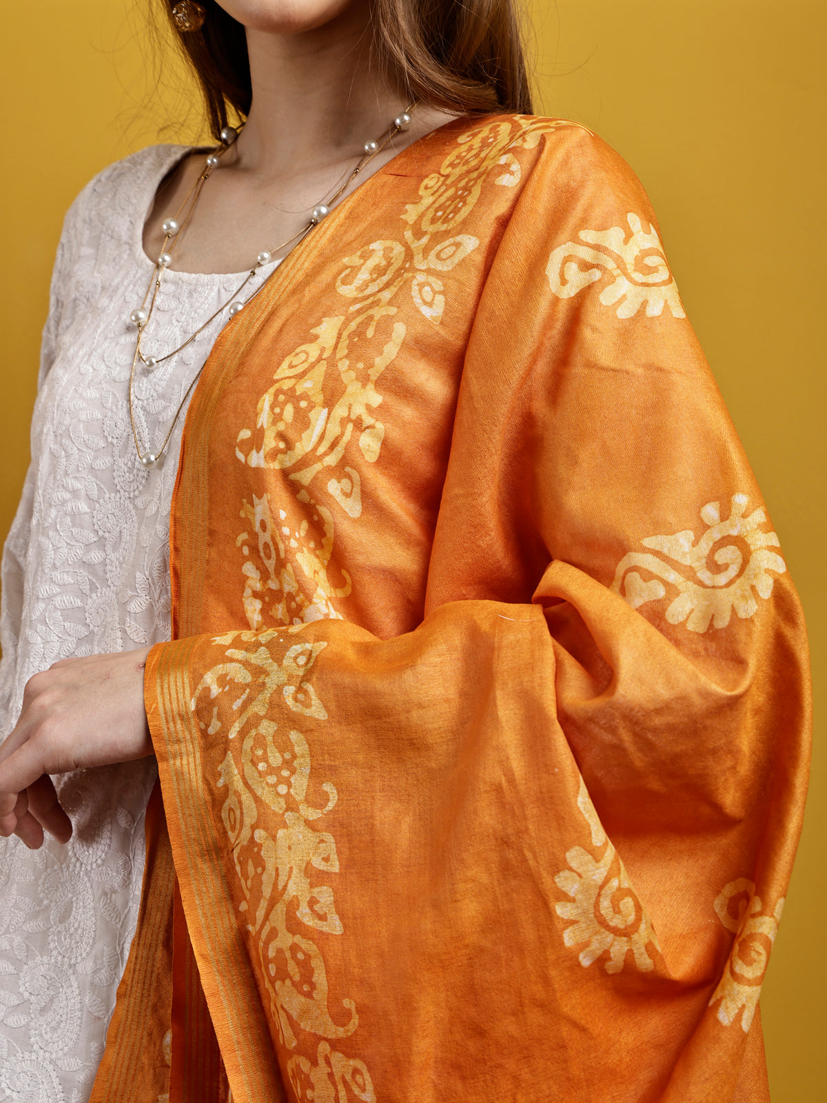 Cotton Dupatta- Batik - Yellow