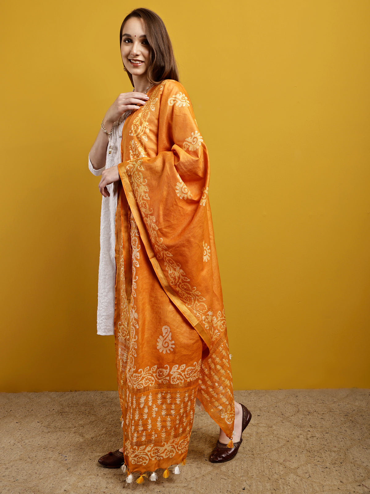 Cotton Dupatta- Batik - Yellow