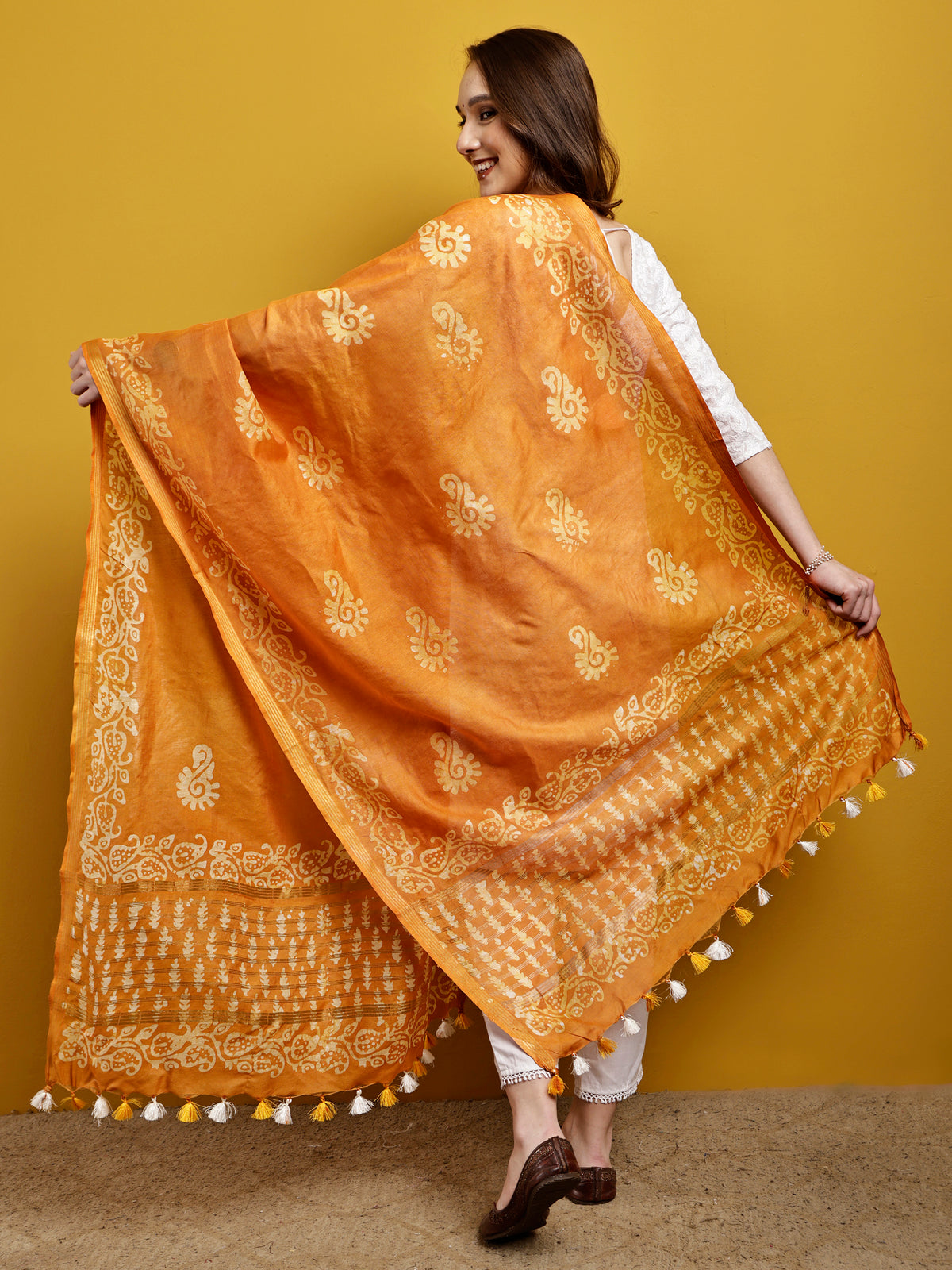 Cotton Dupatta- Batik - Yellow