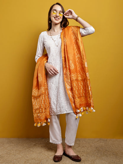 Cotton Dupatta- Batik - Yellow