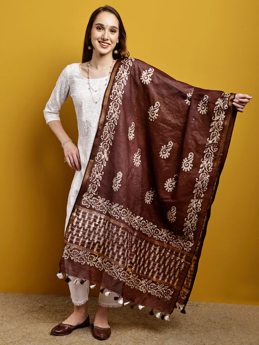 Cotton Dupatta- Batik - Brown