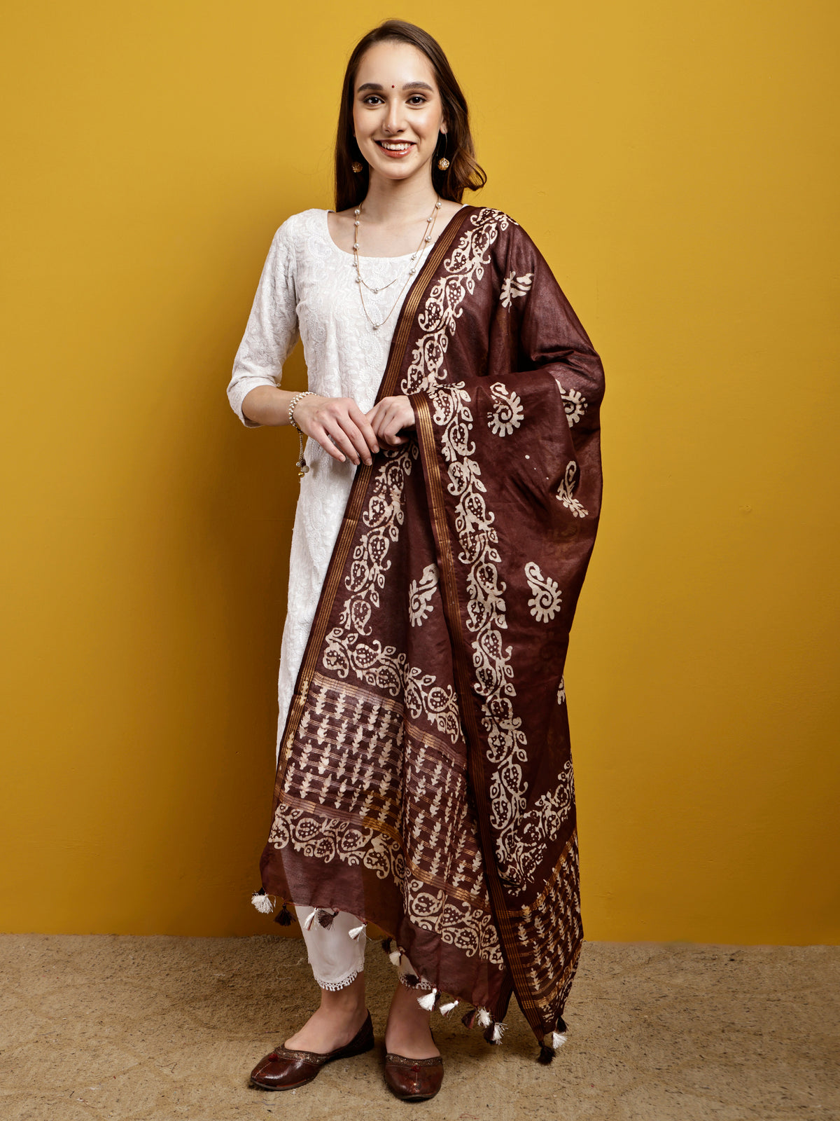 Cotton Dupatta- Batik - Brown