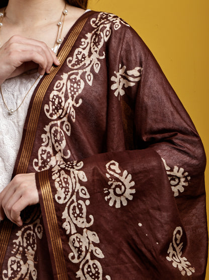Cotton Dupatta- Batik - Brown