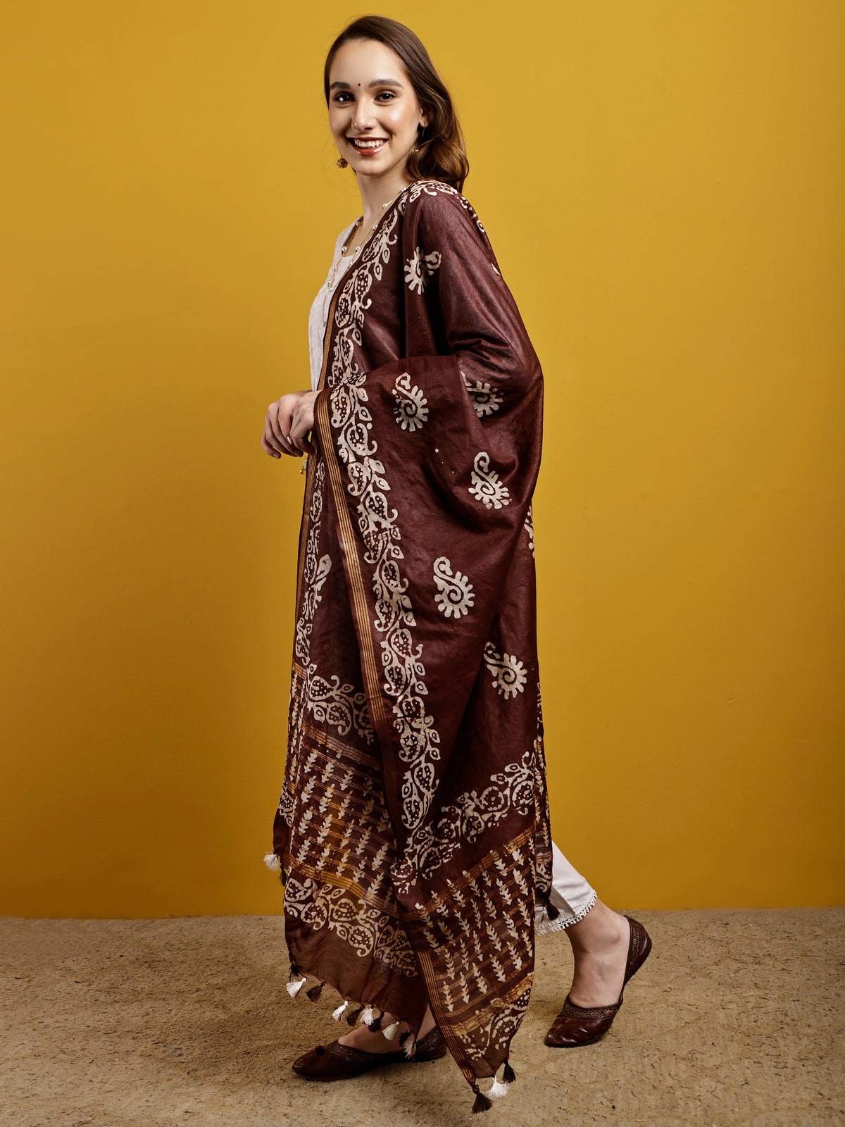 Cotton Dupatta- Batik - Brown