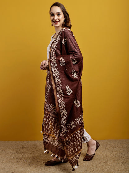 Cotton Dupatta- Batik - Brown