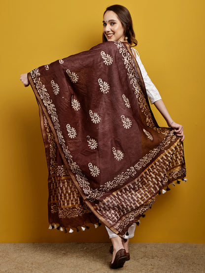 Cotton Dupatta- Batik - Brown