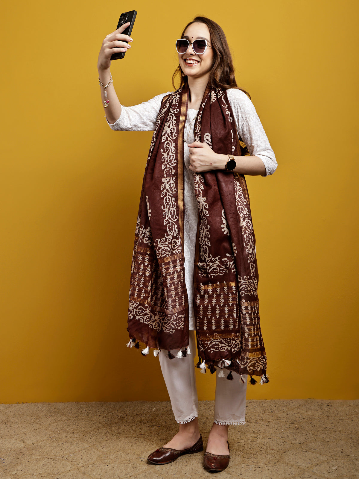 Cotton Dupatta- Batik - Brown