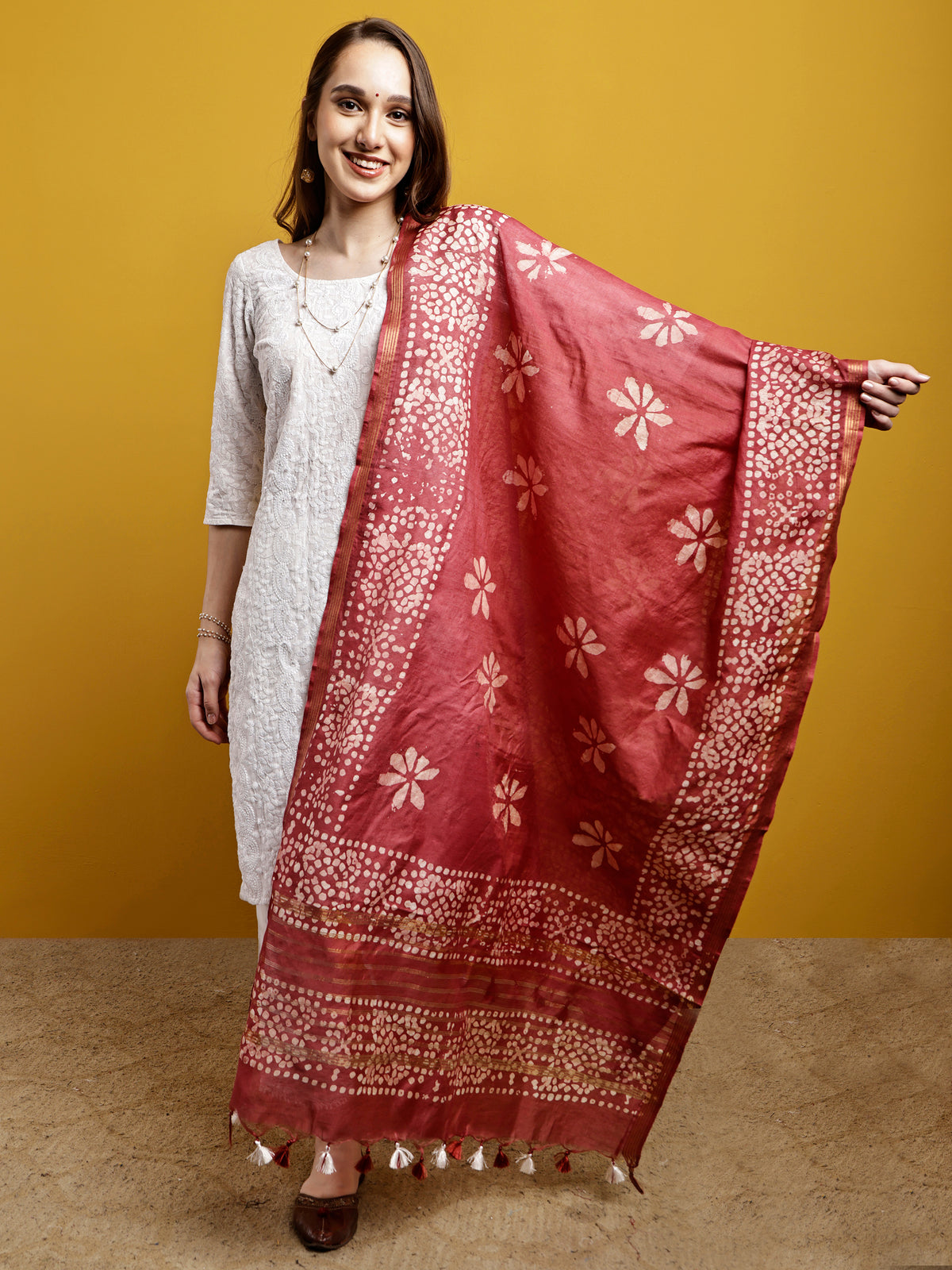 Cotton Dupatta- Batik - Brick Red