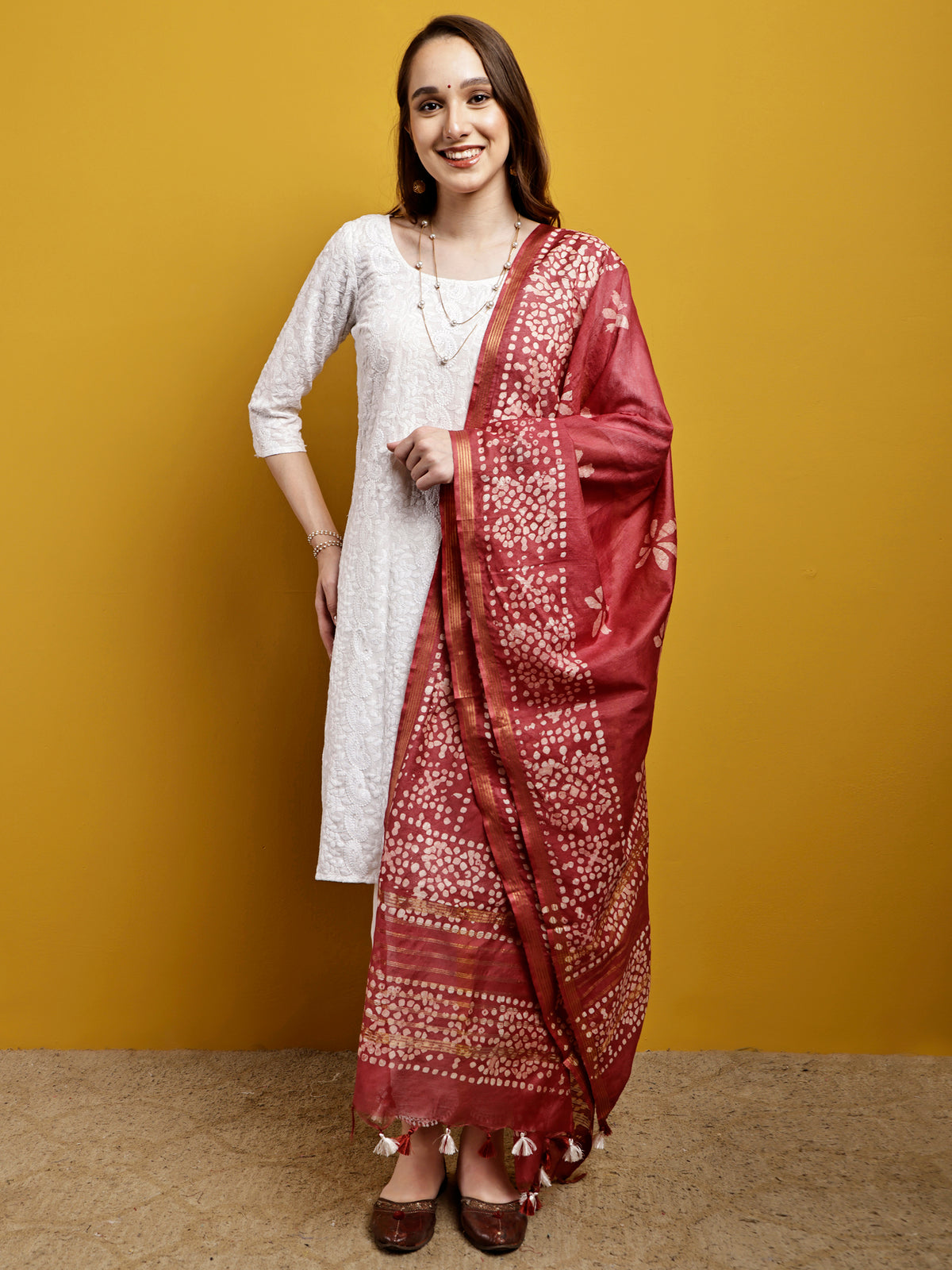 Cotton Dupatta- Batik - Brick Red