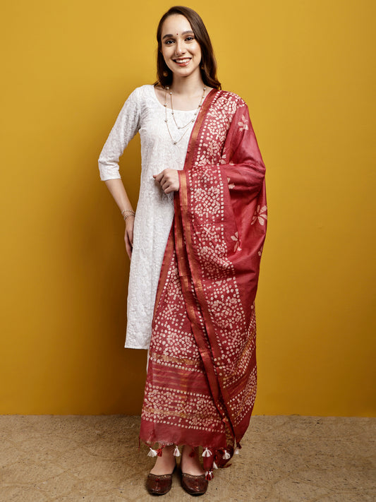 Cotton Dupatta- Batik - Brick Red