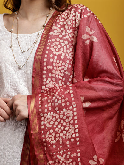 Cotton Dupatta- Batik - Brick Red
