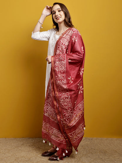Cotton Dupatta- Batik - Brick Red