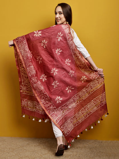 Cotton Dupatta- Batik - Brick Red