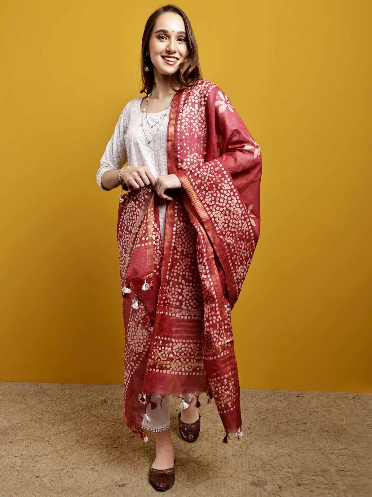 Cotton Dupatta- Batik - Brick Red