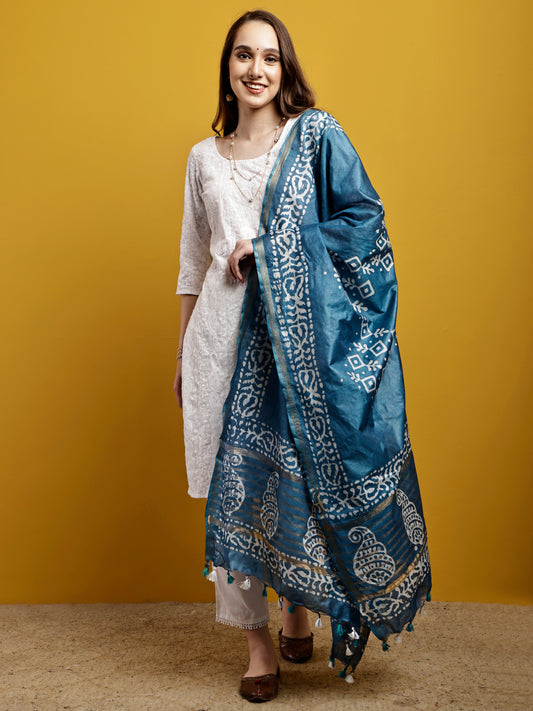 Cotton Dupatta- Batik - Blue