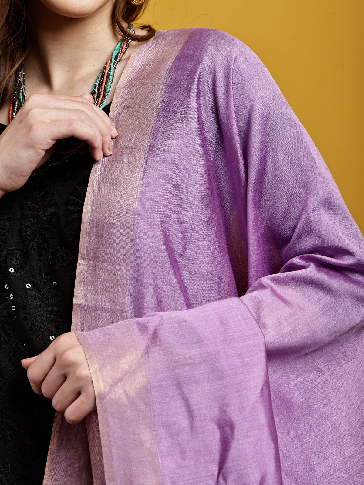 Handloom Modal Satin Dupatta-Sunheri Gul