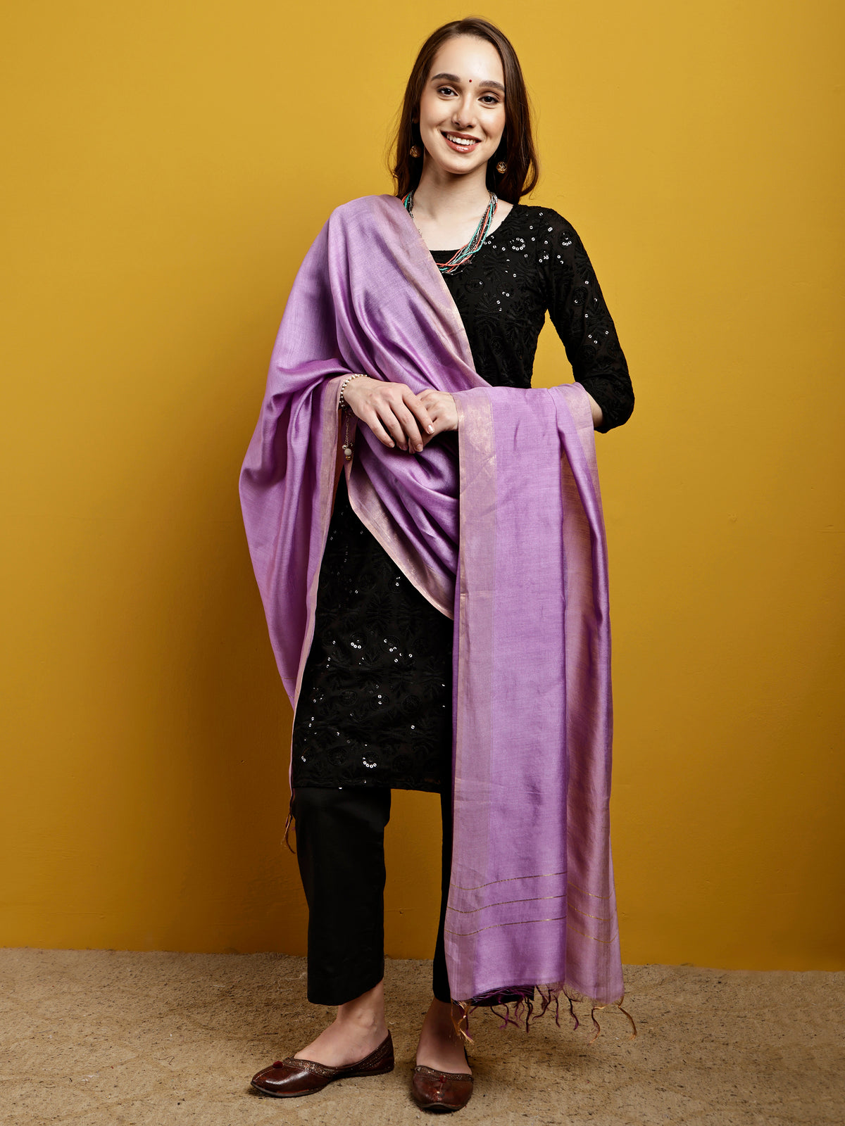 Handloom Modal Satin Dupatta-Sunheri Gul