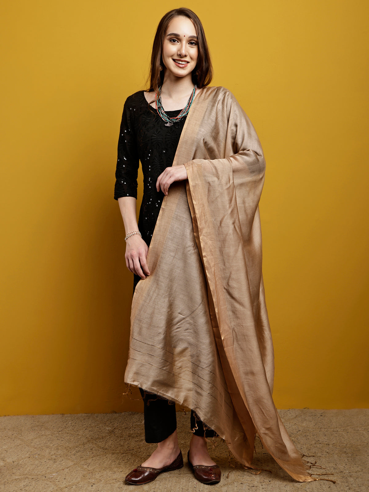 Handloom Modal Satin Dupatta-Sunheri Saadgi