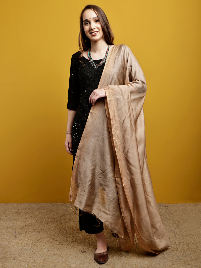 Handloom Modal Satin Dupatta-Sunheri Saadgi