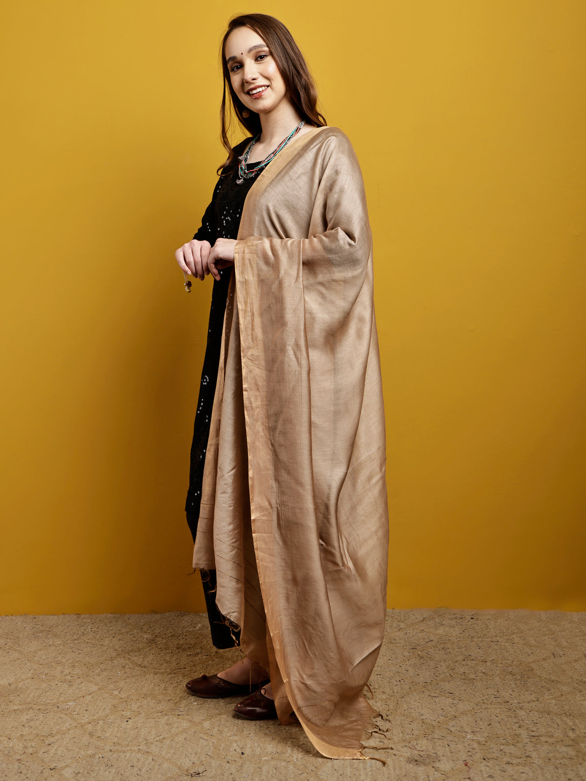 Handloom Modal Satin Dupatta-Sunheri Saadgi