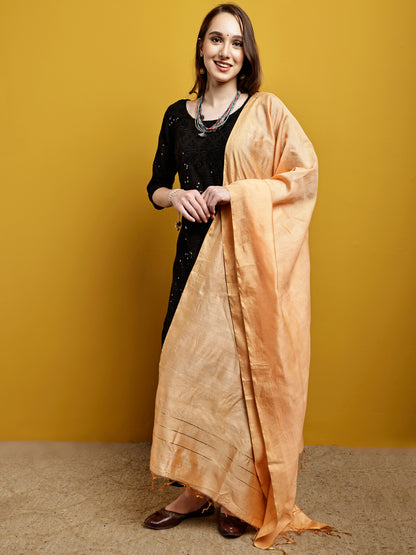Handloom Modal Satin Dupatta-Sunheri Peach