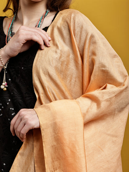 Handloom Modal Satin Dupatta-Sunheri Peach