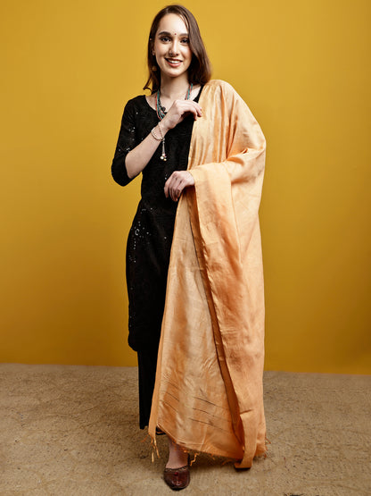 Handloom Modal Satin Dupatta-Sunheri Peach