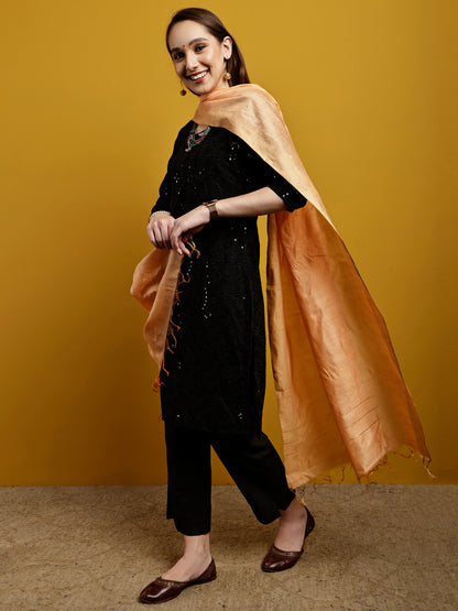 Handloom Modal Satin Dupatta-Sunheri Peach