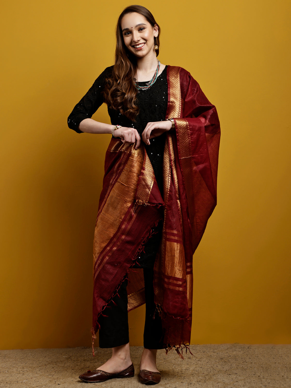 Cotton Silk Kota Doria Dupatta- Utsav Anar