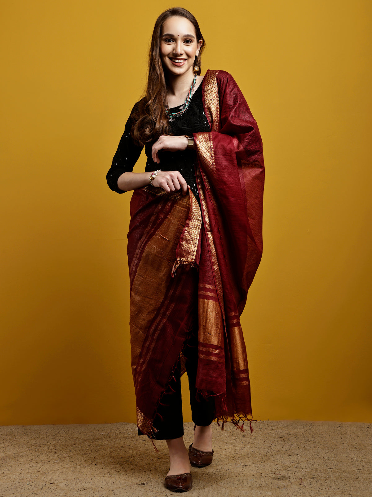 Cotton Silk Kota Doria Dupatta- Utsav Anar