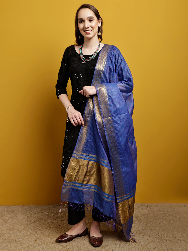 Cotton Silk Kota Doria Dupatta- Utsav Neel