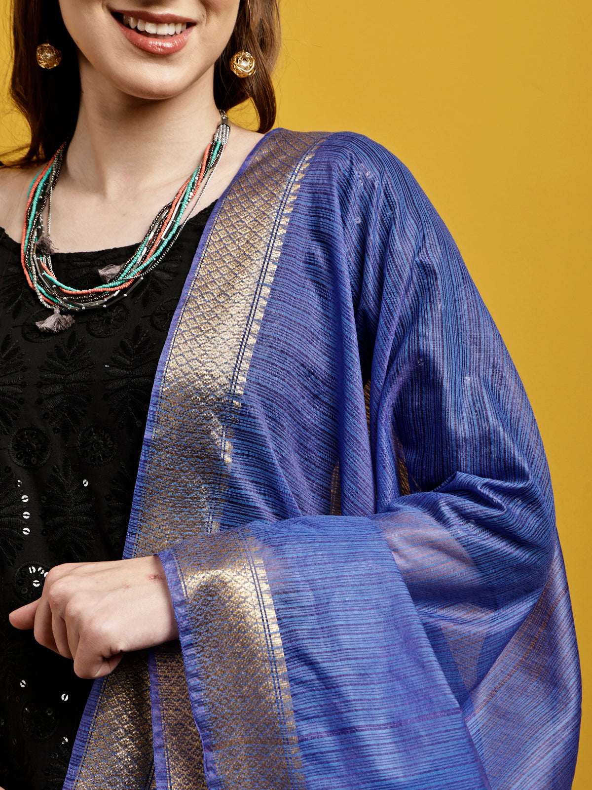 Cotton Silk Kota Doria Dupatta- Utsav Neel