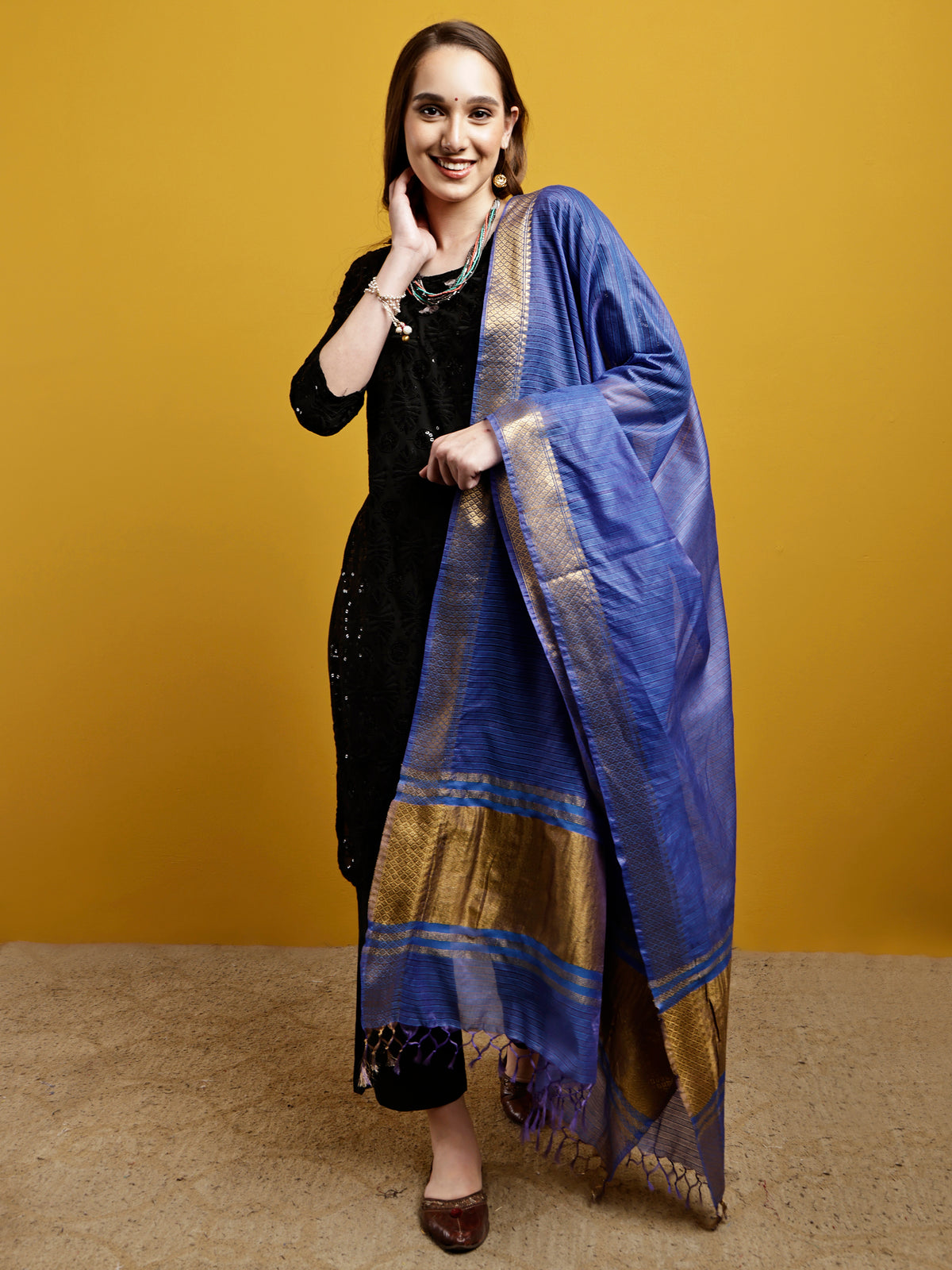 Cotton Silk Kota Doria Dupatta- Utsav Neel