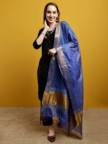 Cotton Silk Kota Doria Dupatta- Utsav Neel