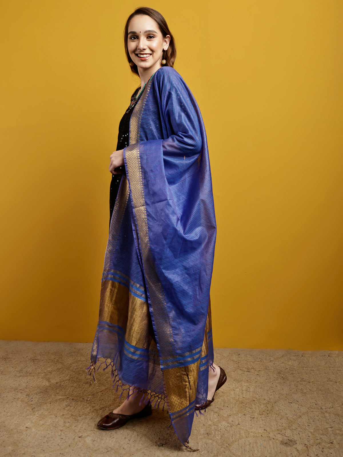 Cotton Silk Kota Doria Dupatta- Utsav Neel