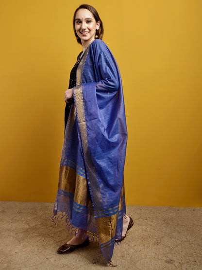 Cotton Silk Kota Doria Dupatta- Utsav Neel