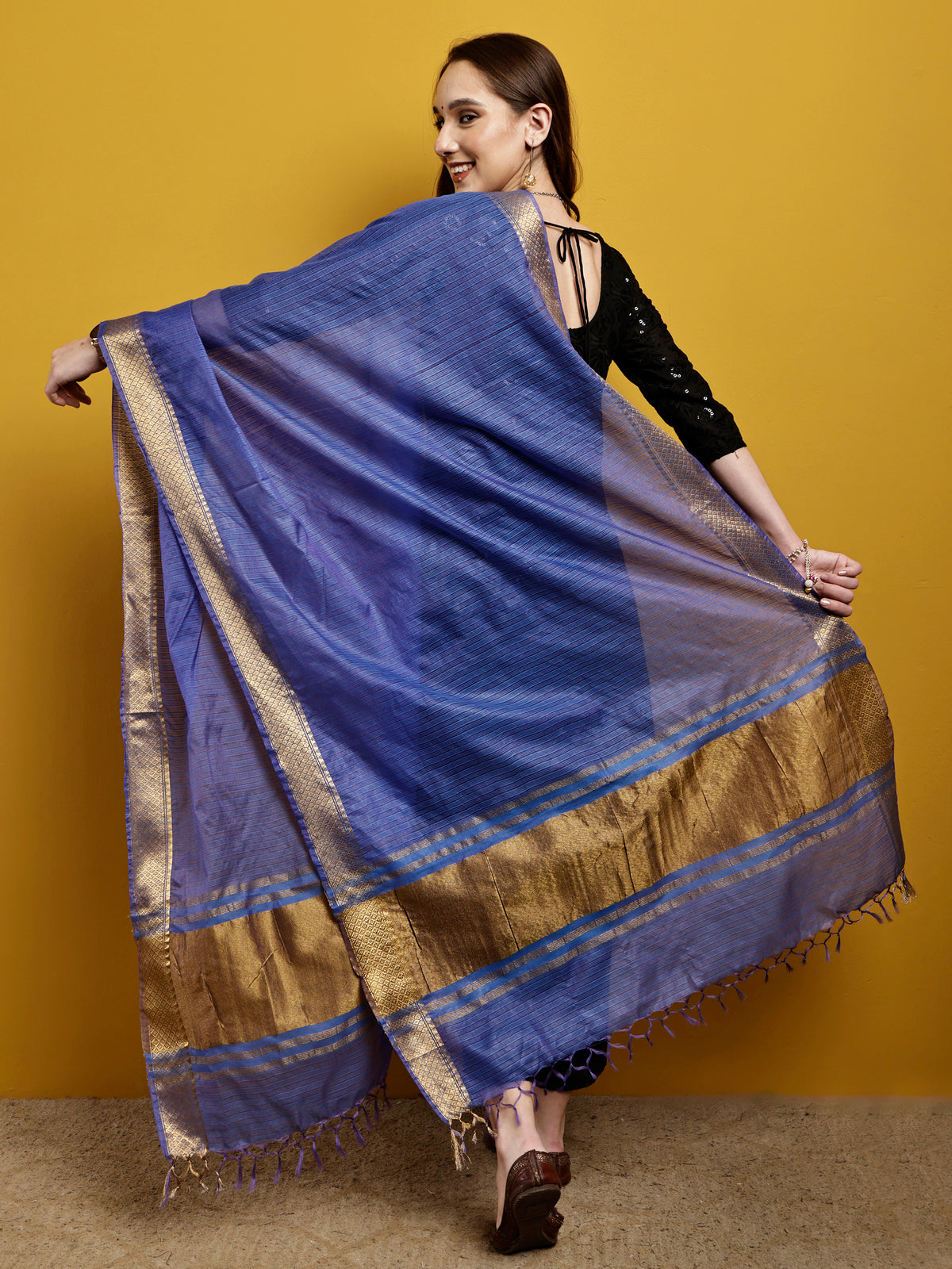 Cotton Silk Kota Doria Dupatta- Utsav Neel
