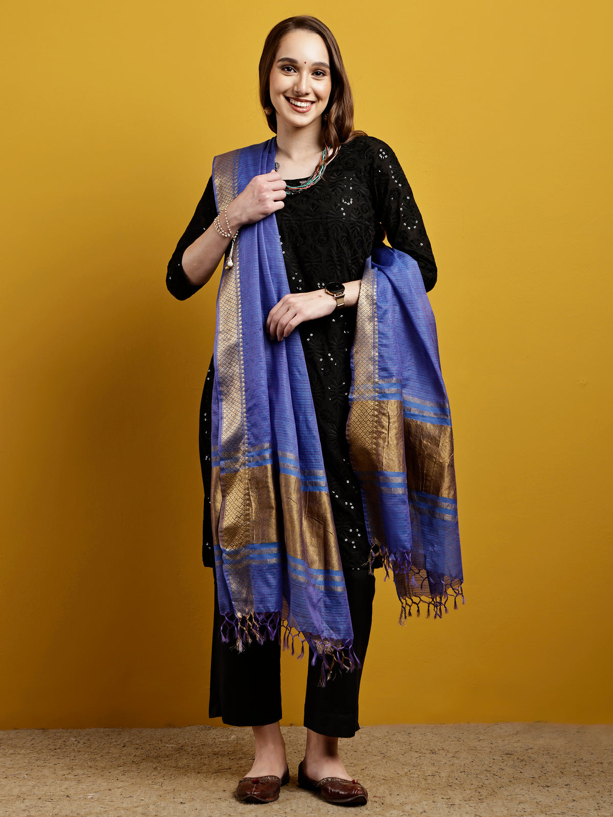 Cotton Silk Kota Doria Dupatta- Utsav Neel