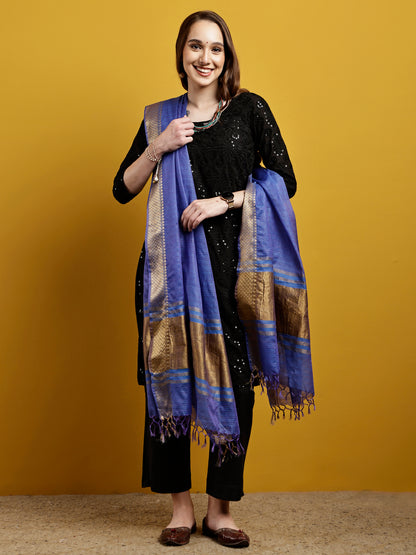 Cotton Silk Kota Doria Dupatta- Utsav Neel