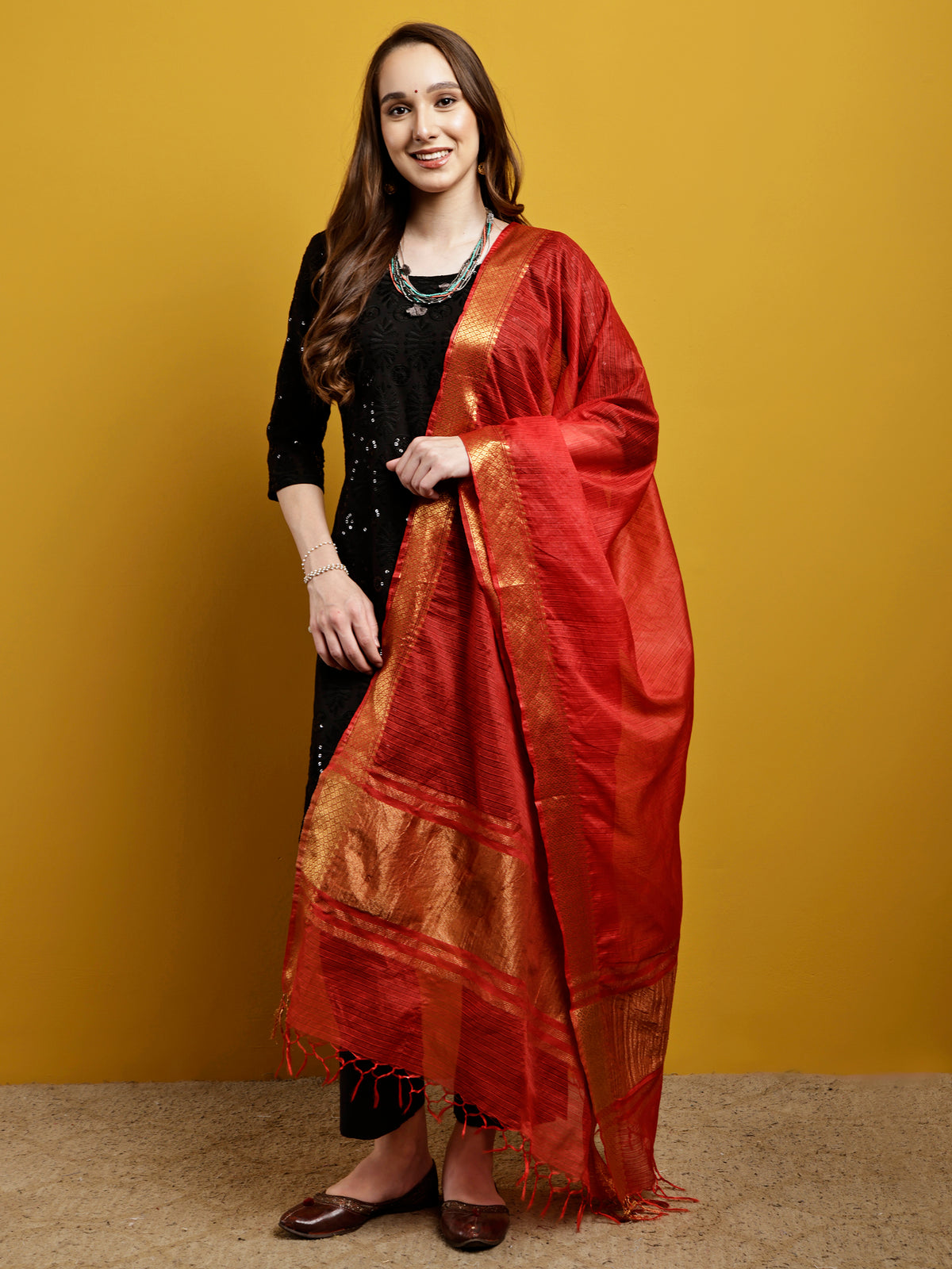 Cotton Silk Kota Doria Dupatta- Utsav Laal