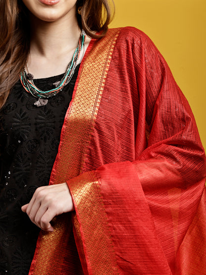 Cotton Silk Kota Doria Dupatta- Utsav Laal