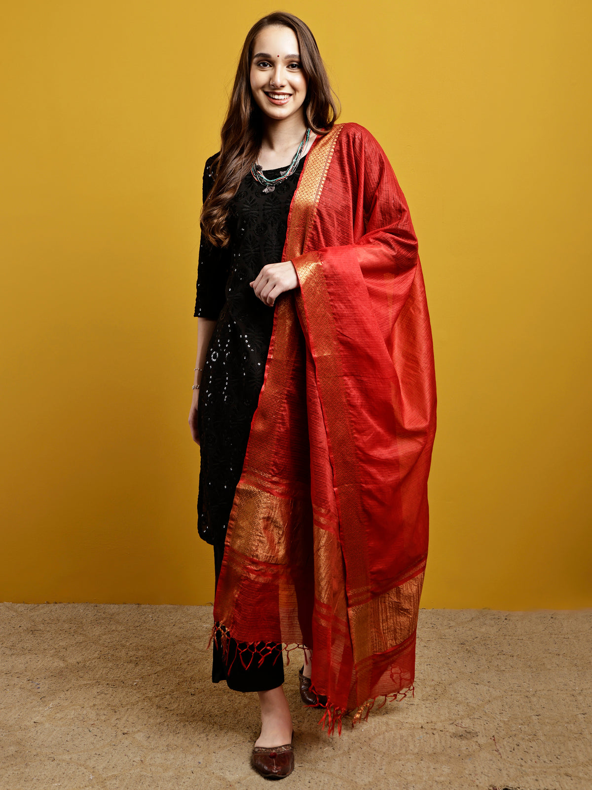 Cotton Silk Kota Doria Dupatta- Utsav Laal