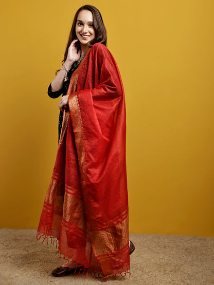 Cotton Silk Kota Doria Dupatta- Utsav Laal