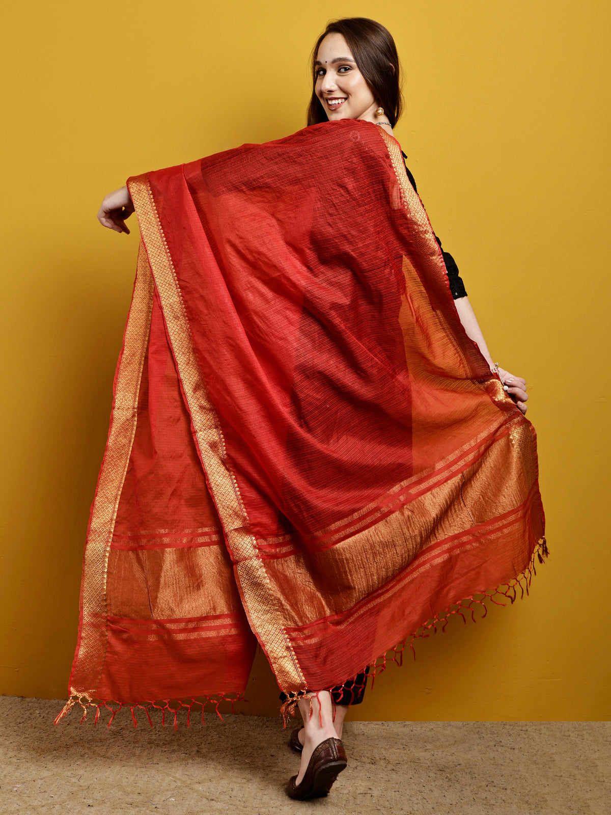 Cotton Silk Kota Doria Dupatta- Utsav Laal