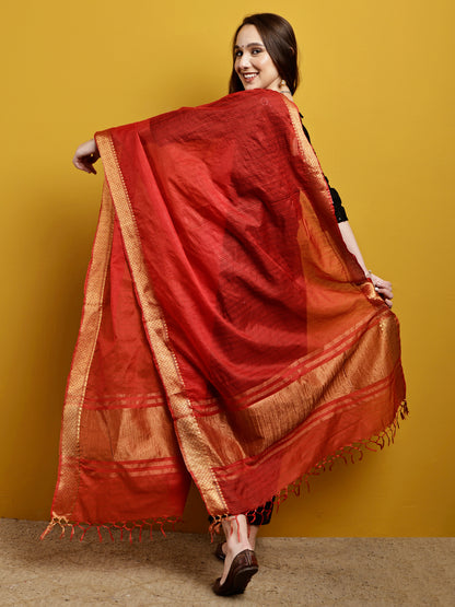 Cotton Silk Kota Doria Dupatta- Utsav Laal