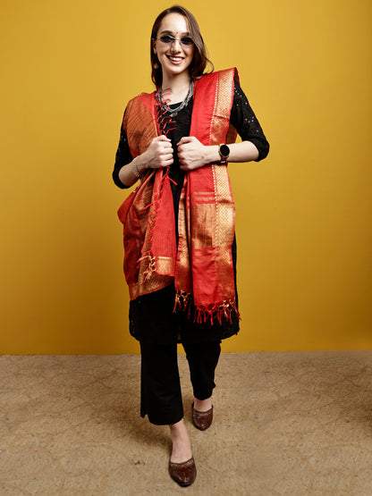 Cotton Silk Kota Doria Dupatta- Utsav Laal