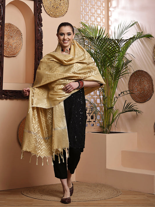 Dupatta-Banarasi Chanderi - Golden
