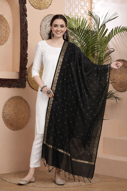 Dupatta-Banarasi Chanderi Buti- Black