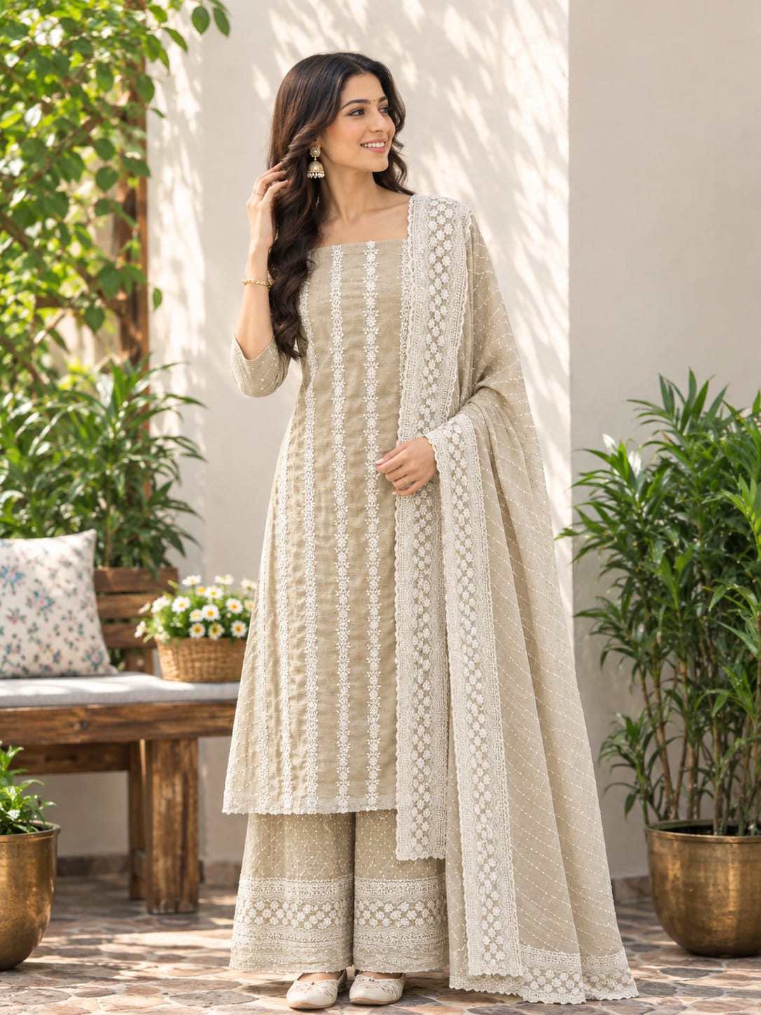 Cotton Embroidered Unstitched Suit- Meher Dusty Earth Bel